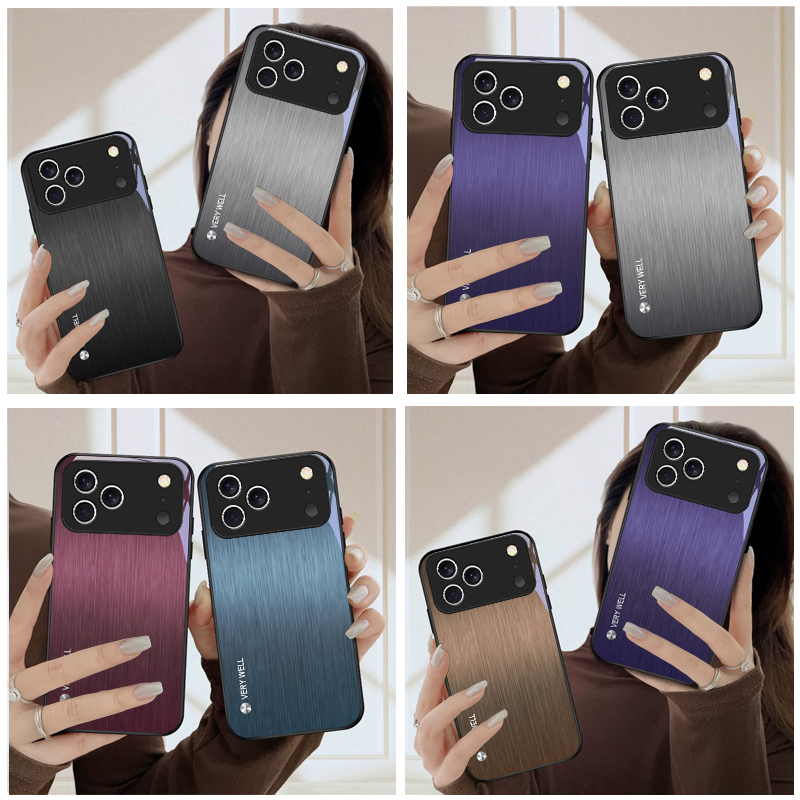Screen Protector Film - غطاء هاتف زجاجي أسود بتصميم معدني