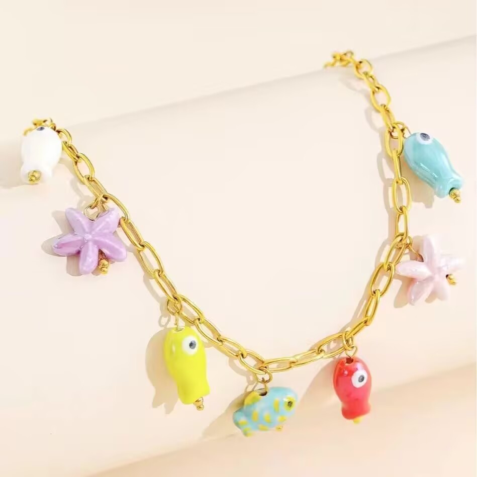 Ceramic Link Bracelet - 5 قطع جديد الصيف الملونة المينا