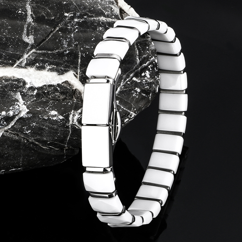 أبيض أسود الرجال الصحة أساور ن - مراجعة Ceramic Link Bracelet وسعره