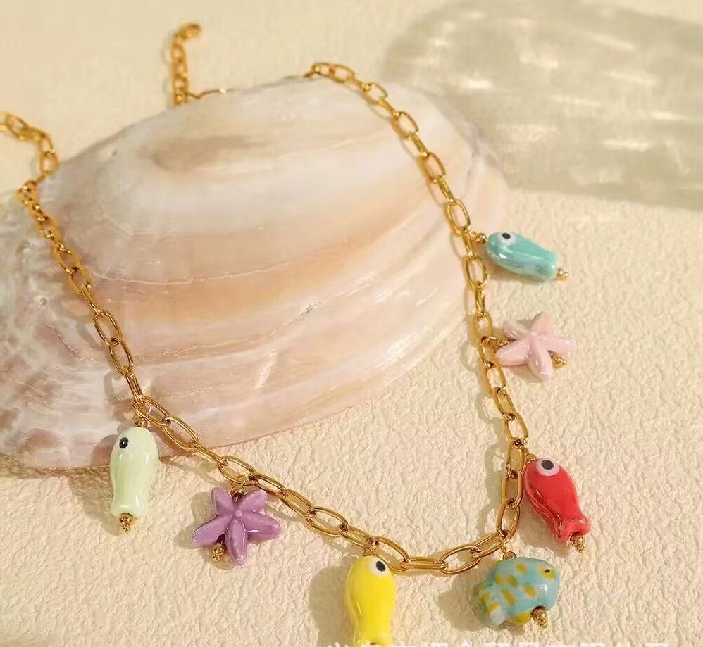 5 قطع جديد الصيف الملونة المين - مراجعة Ceramic Link Bracelet وسعره